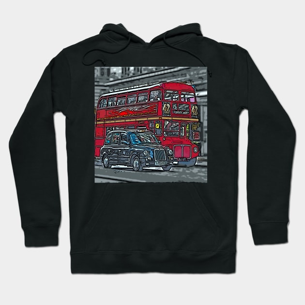 London Bus and Cab Hoodie by bywhacky